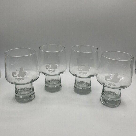 Vintage MLB Baseball Montreal Expos Etched Glass Set of 4 Glasses/goblets Beer - Picture 1 of 12